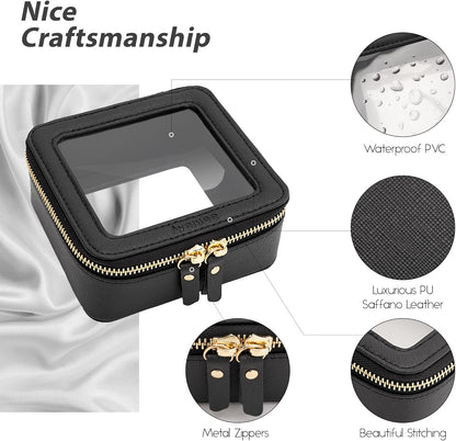 XL Clear Makeup Organizer,Double Layer Travel Cosmetic Case with Brush Holder & Zippered Compartments,Big Toiletry Bag for Travel Accessories,2 Layers Large,Black
