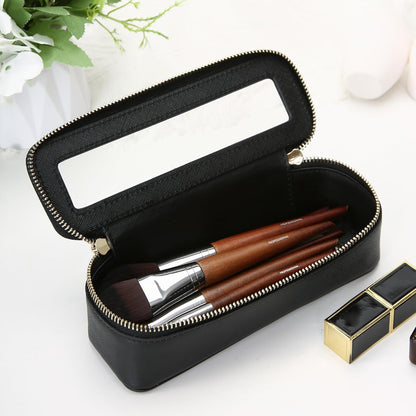 XL Clear Makeup Organizer,Double Layer Travel Cosmetic Case with Brush Holder & Zippered Compartments,Big Toiletry Bag for Travel Accessories,2 Layers Large,Black