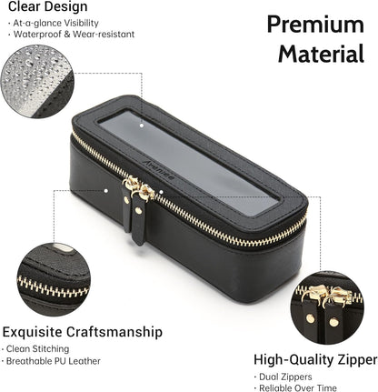 XL Clear Makeup Organizer,Double Layer Travel Cosmetic Case with Brush Holder & Zippered Compartments,Big Toiletry Bag for Travel Accessories,2 Layers Large,Black
