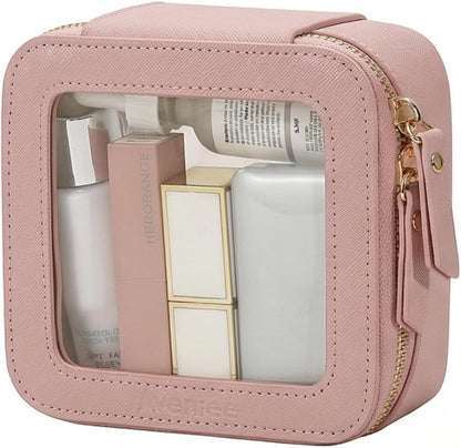 XL Clear Makeup Organizer,Double Layer Travel Cosmetic Case with Brush Holder & Zippered Compartments,Big Toiletry Bag for Travel Accessories,2 Layers Large,Black