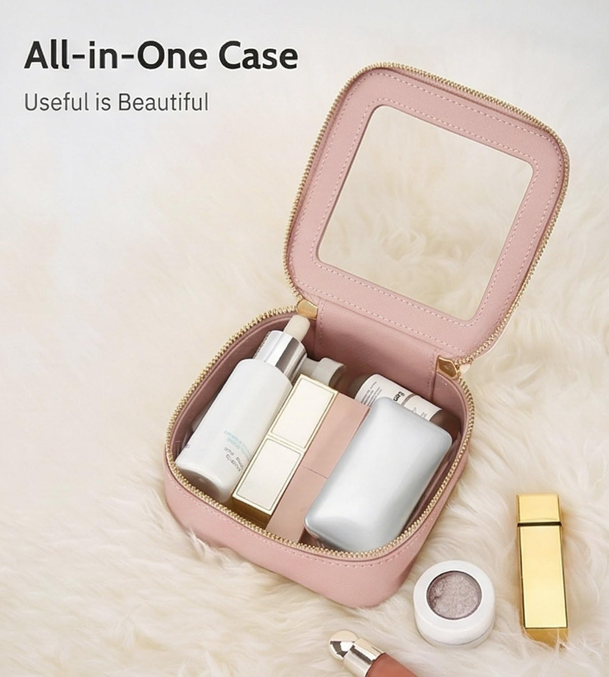 XL Clear Makeup Organizer,Double Layer Travel Cosmetic Case with Brush Holder & Zippered Compartments,Big Toiletry Bag for Travel Accessories,2 Layers Large,Black