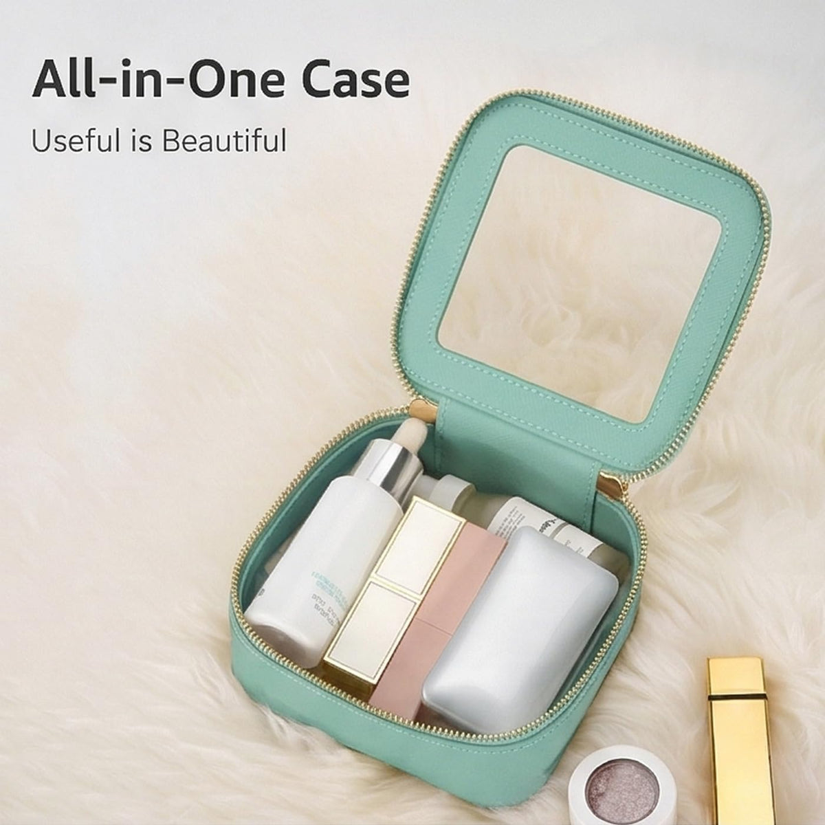 XL Clear Makeup Organizer,Double Layer Travel Cosmetic Case with Brush Holder & Zippered Compartments,Big Toiletry Bag for Travel Accessories,2 Layers Large,Black
