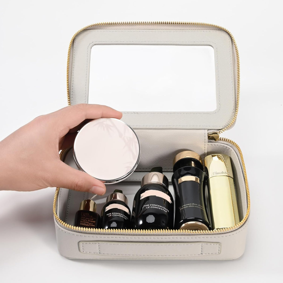 XL Clear Makeup Organizer,Double Layer Travel Cosmetic Case with Brush Holder & Zippered Compartments,Big Toiletry Bag for Travel Accessories,2 Layers Large,Black