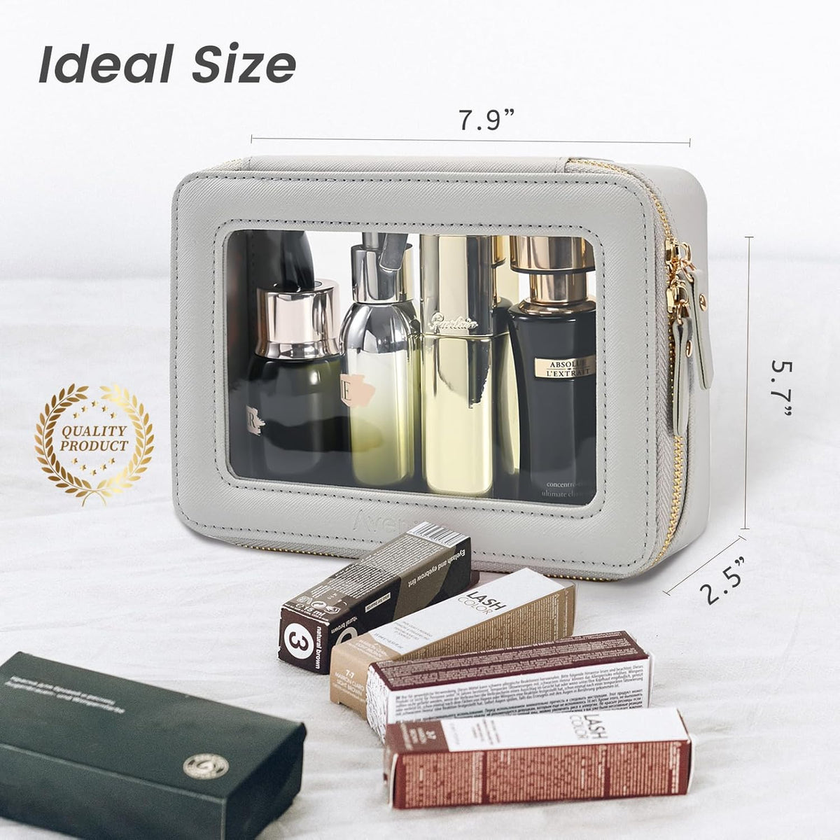 XL Clear Makeup Organizer,Double Layer Travel Cosmetic Case with Brush Holder & Zippered Compartments,Big Toiletry Bag for Travel Accessories,2 Layers Large,Black