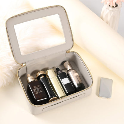 XL Clear Makeup Organizer,Double Layer Travel Cosmetic Case with Brush Holder & Zippered Compartments,Big Toiletry Bag for Travel Accessories,2 Layers Large,Black