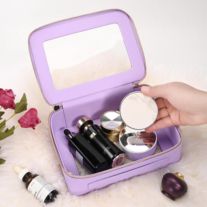 XL Clear Makeup Organizer,Double Layer Travel Cosmetic Case with Brush Holder & Zippered Compartments,Big Toiletry Bag for Travel Accessories,2 Layers Large,Black
