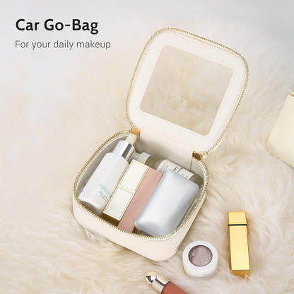 XL Clear Makeup Organizer,Double Layer Travel Cosmetic Case with Brush Holder & Zippered Compartments,Big Toiletry Bag for Travel Accessories,2 Layers Large,Black