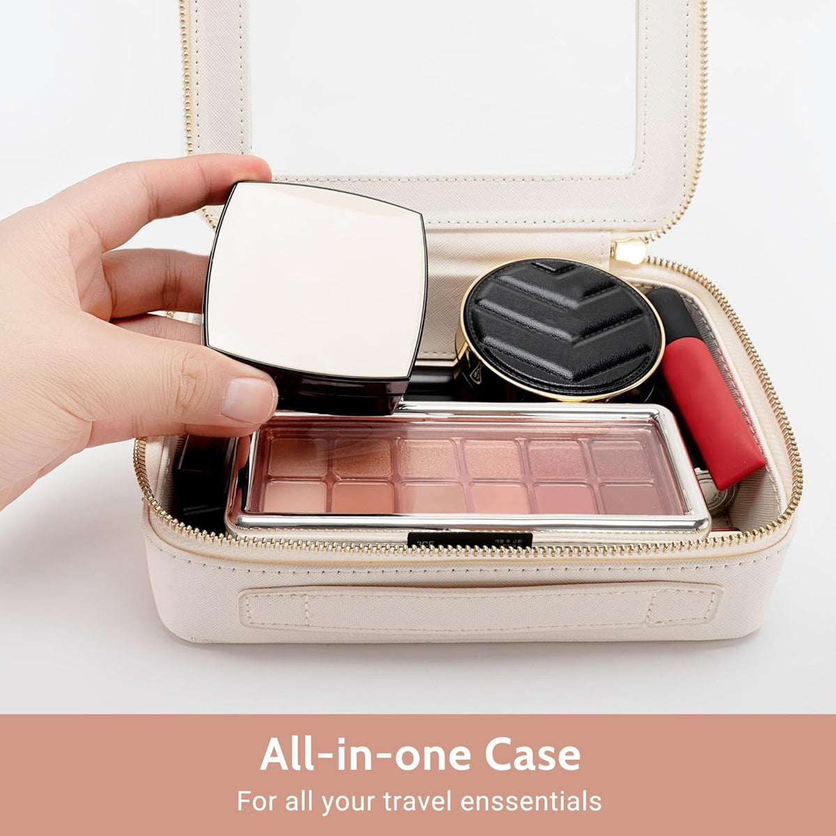 XL Clear Makeup Organizer,Double Layer Travel Cosmetic Case with Brush Holder & Zippered Compartments,Big Toiletry Bag for Travel Accessories,2 Layers Large,Black