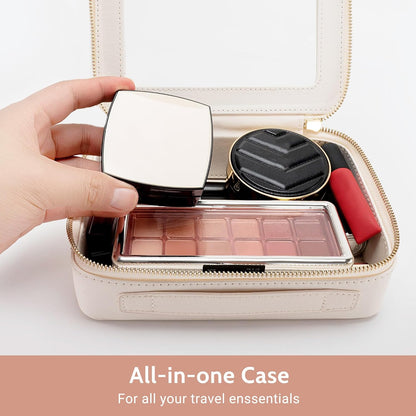 XL Clear Makeup Organizer,Double Layer Travel Cosmetic Case with Brush Holder & Zippered Compartments,Big Toiletry Bag for Travel Accessories,2 Layers Large,Black