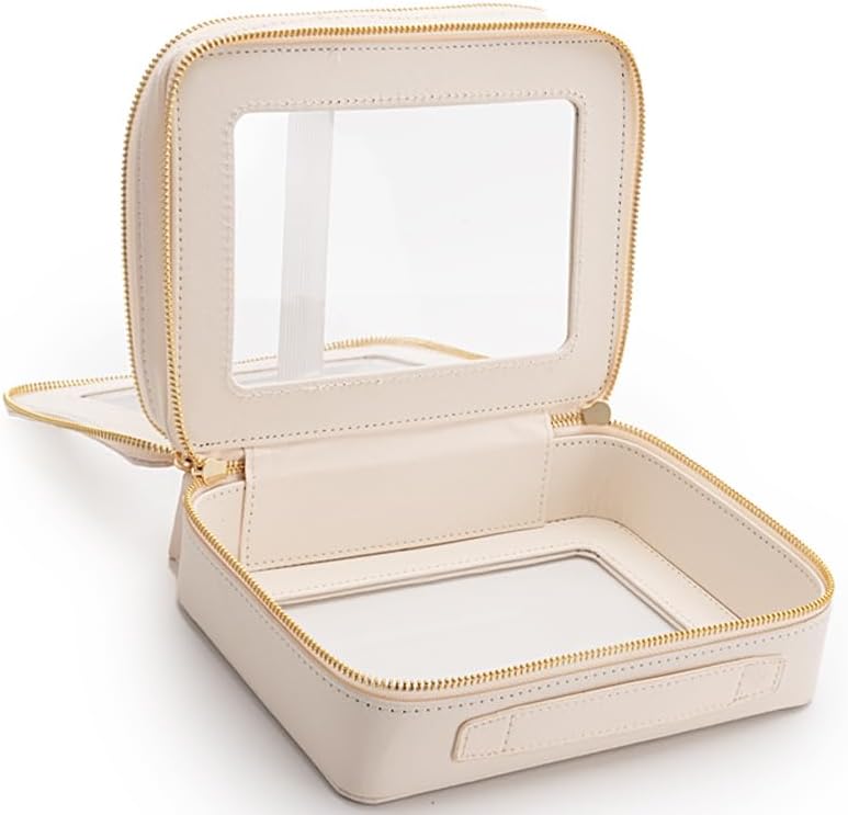 XL Clear Makeup Organizer,Double Layer Travel Cosmetic Case with Brush Holder & Zippered Compartments,Big Toiletry Bag for Travel Accessories,2 Layers Large,Black