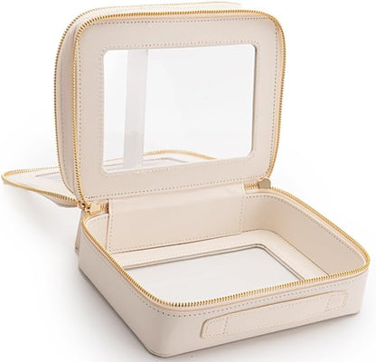 XL Clear Makeup Organizer,Double Layer Travel Cosmetic Case with Brush Holder & Zippered Compartments,Big Toiletry Bag for Travel Accessories,2 Layers Large,Black