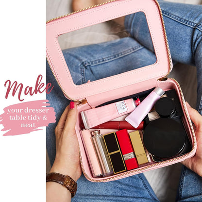 XL Clear Makeup Organizer,Double Layer Travel Cosmetic Case with Brush Holder & Zippered Compartments,Big Toiletry Bag for Travel Accessories,2 Layers Large,Black
