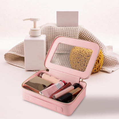 XL Clear Makeup Organizer,Double Layer Travel Cosmetic Case with Brush Holder & Zippered Compartments,Big Toiletry Bag for Travel Accessories,2 Layers Large,Black