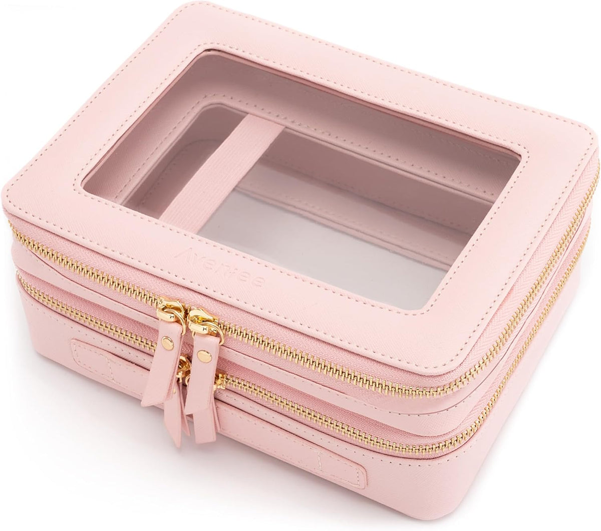 XL Clear Makeup Organizer,Double Layer Travel Cosmetic Case with Brush Holder & Zippered Compartments,Big Toiletry Bag for Travel Accessories,2 Layers Large,Black