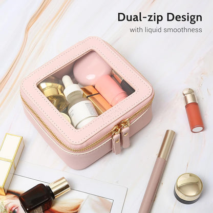 XL Clear Makeup Organizer,Double Layer Travel Cosmetic Case with Brush Holder & Zippered Compartments,Big Toiletry Bag for Travel Accessories,2 Layers Large,Black