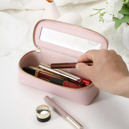 XL Clear Makeup Organizer,Double Layer Travel Cosmetic Case with Brush Holder & Zippered Compartments,Big Toiletry Bag for Travel Accessories,2 Layers Large,Black