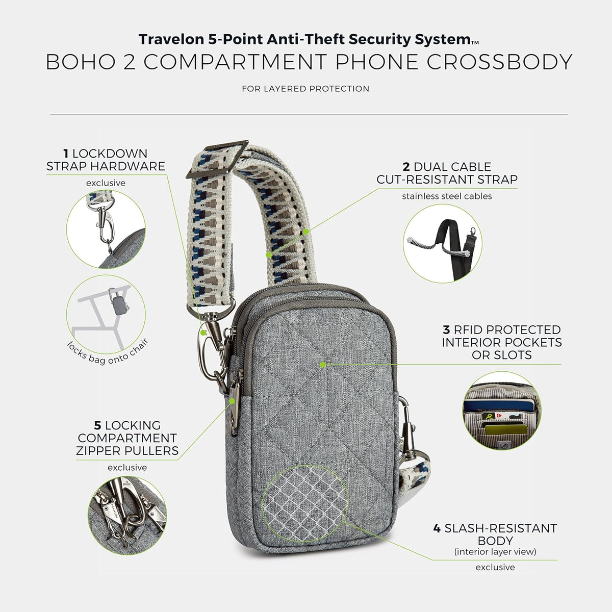Anti-Theft Boho 2 Compartment Phone Crossbody