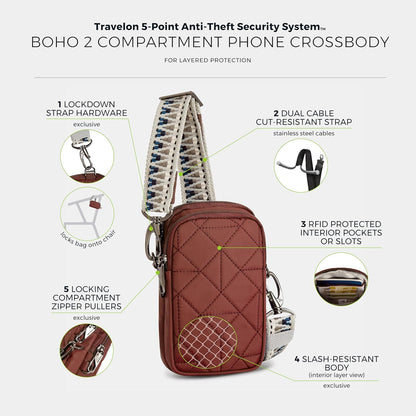 Anti-Theft Boho 2 Compartment Phone Crossbody