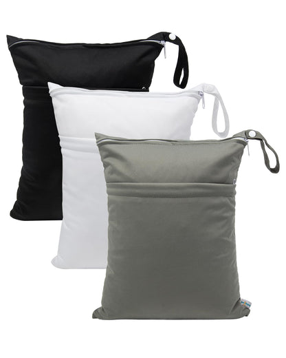 Wet Dry Bags 3 Pack, Waterproof Reusable Travel Bags for Swimsuits, Baby Cloth Diapers, Beach, Pool, Gym Bag & Wet Clothes with 2 Pockets L-BWG