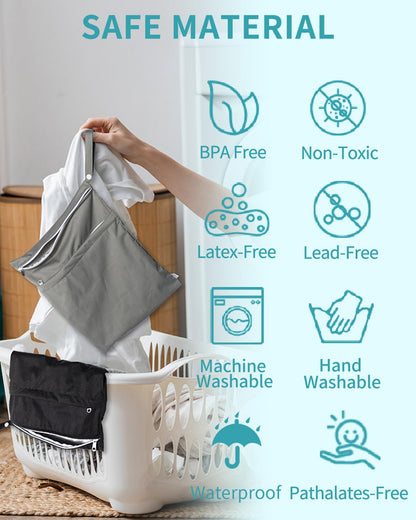 Wet Dry Bags 3 Pack, Waterproof Reusable Travel Bags for Swimsuits, Baby Cloth Diapers, Beach, Pool, Gym Bag & Wet Clothes with 2 Pockets L-BWG