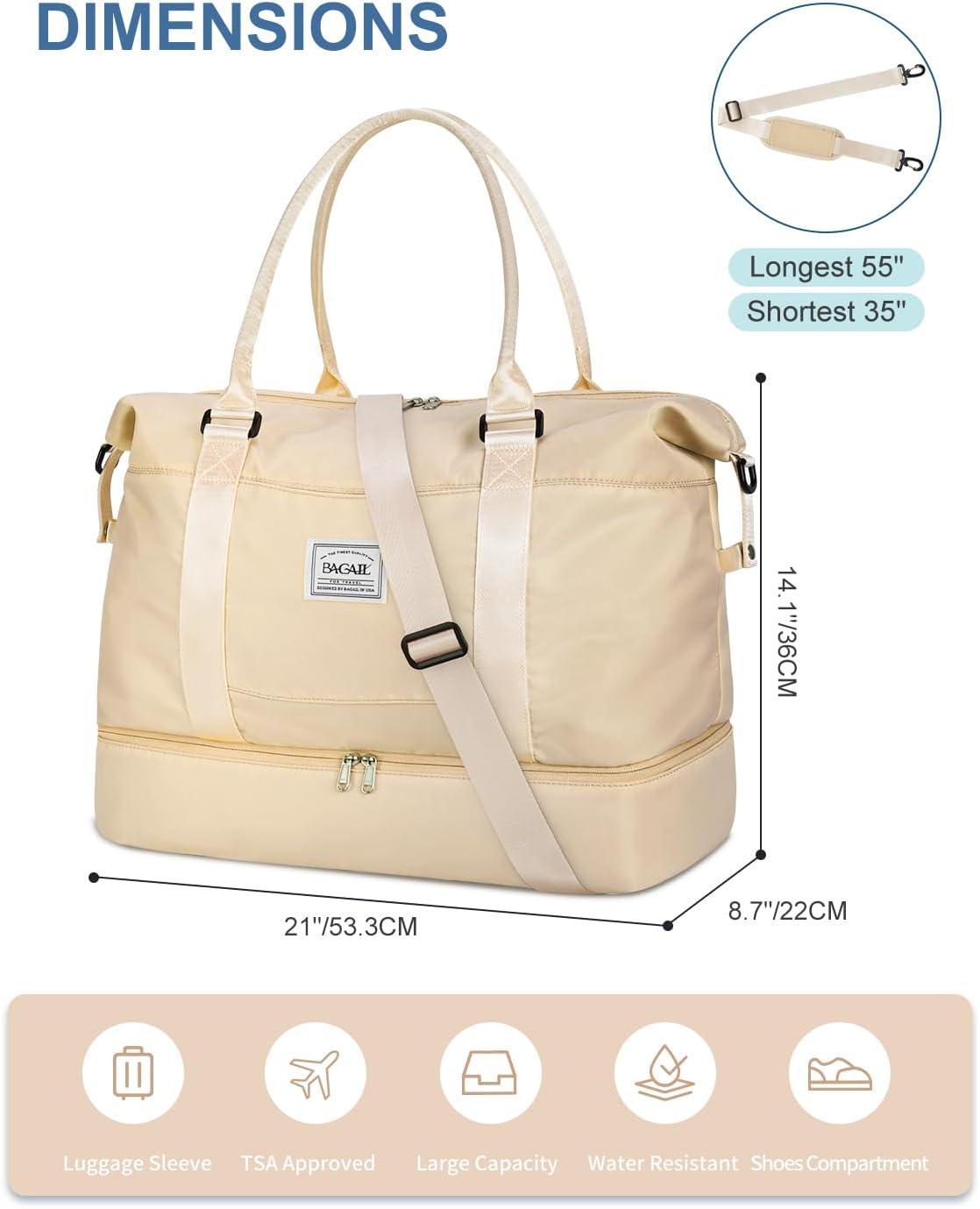 Travel Duffel Bag, Weekender Bags for Women, Overnight Gym Carry On Tote Bag with Wet Pocket, Hospital Mom Bag for Labor and Delivery - Light Blue
