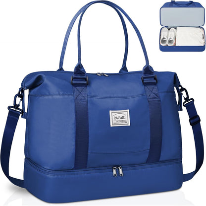 Travel Duffel Bag, Weekender Bags for Women, Overnight Gym Carry On Tote Bag with Wet Pocket, Hospital Mom Bag for Labor and Delivery - Light Blue