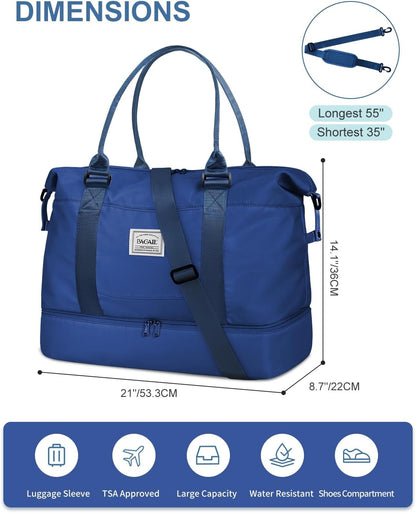 Travel Duffel Bag, Weekender Bags for Women, Overnight Gym Carry On Tote Bag with Wet Pocket, Hospital Mom Bag for Labor and Delivery - Light Blue