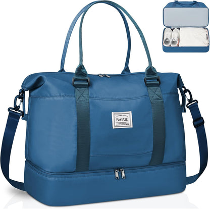 Travel Duffel Bag, Weekender Bags for Women, Overnight Gym Carry On Tote Bag with Wet Pocket, Hospital Mom Bag for Labor and Delivery - Light Blue