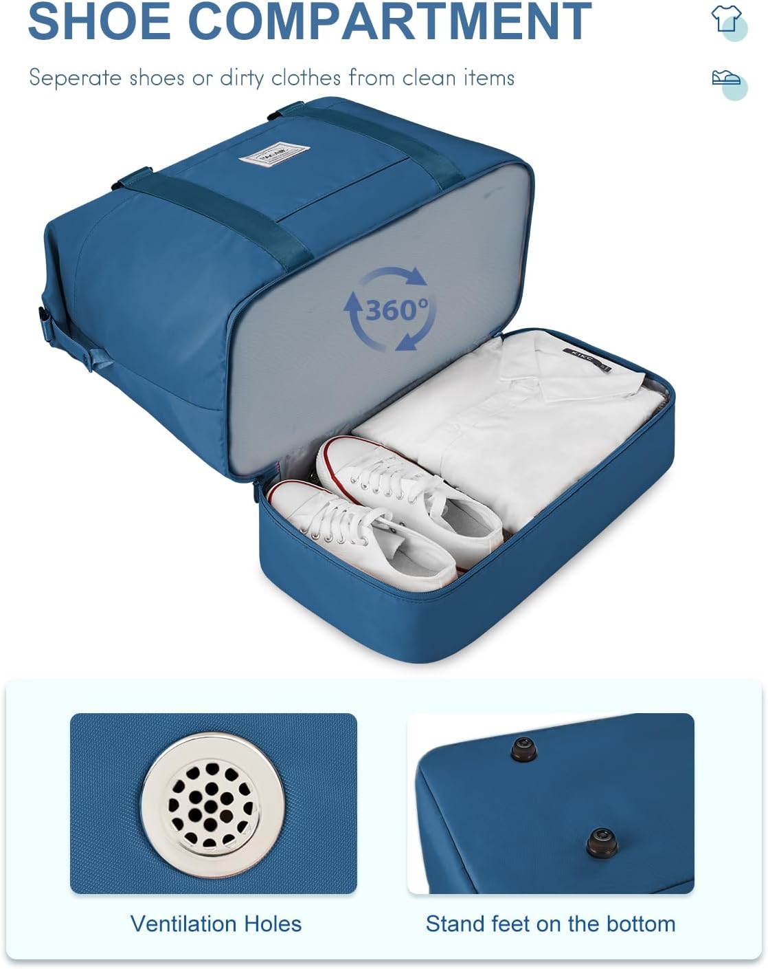 Travel Duffel Bag, Weekender Bags for Women, Overnight Gym Carry On Tote Bag with Wet Pocket, Hospital Mom Bag for Labor and Delivery - Light Blue