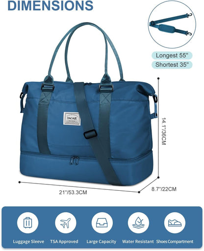 Travel Duffel Bag, Weekender Bags for Women, Overnight Gym Carry On Tote Bag with Wet Pocket, Hospital Mom Bag for Labor and Delivery - Light Blue