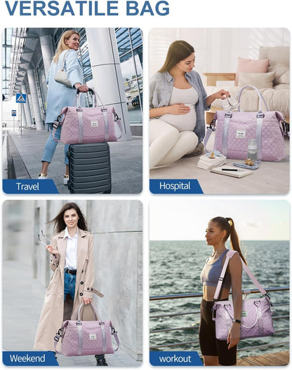 Travel Duffel Bag, Weekender Bags for Women, Overnight Gym Carry On Tote Bag with Wet Pocket, Hospital Mom Bag for Labor and Delivery - Light Blue