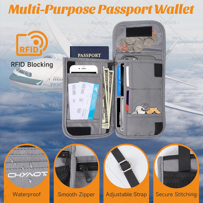 Neck Wallet & RFID Blocking Passport Holder for Travel – Waterproof Hidden Travel Wallet with Card Slots, Adjustable Strap, Portable Document Organizer for Men, Women (Gift) Khaki