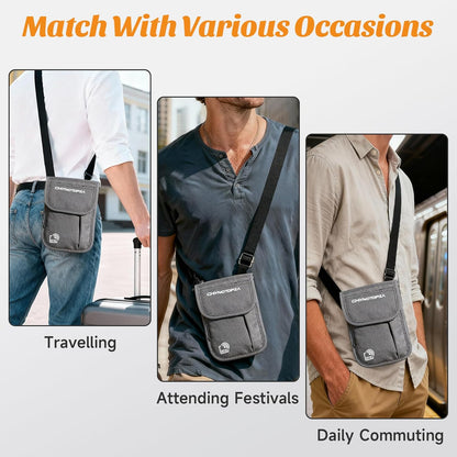 Neck Wallet & RFID Blocking Passport Holder for Travel – Waterproof Hidden Travel Wallet with Card Slots, Adjustable Strap, Portable Document Organizer for Men, Women (Gift) Khaki