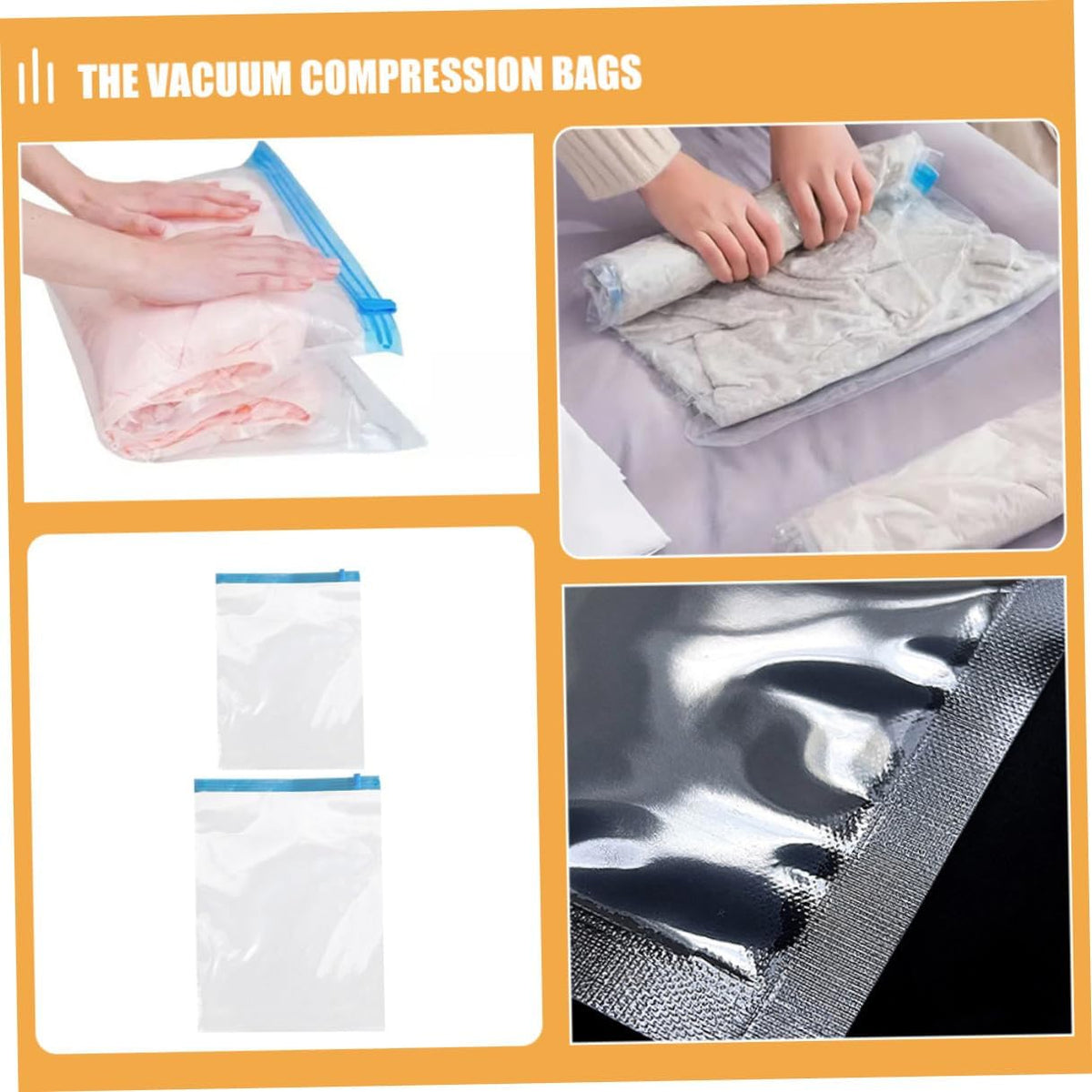 12pcs Hand Roll up Vacuum Compression Bags 35x50cm 40x60cm Pa+pe 7-layer Reusable Space Saving Travel Organizer for Suitcases and Clothing Storage