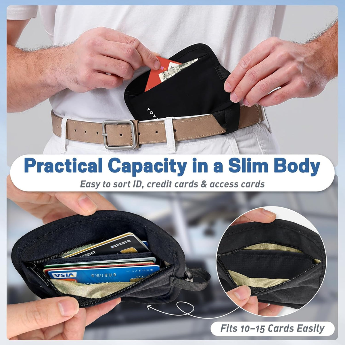 RFID Blocking Hidden Stash Clip, Travel Wallet Water-Repellent