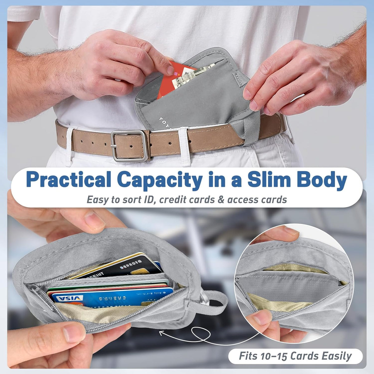 RFID Blocking Hidden Stash Clip, Travel Wallet Water-Repellent