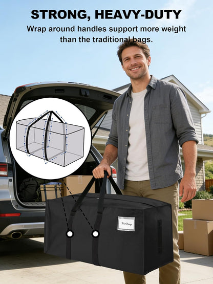 Supports 200lbs Heavy Duty Moving Bags - Strong Zipper & Wrap-Around Handles - Water-Resistant Storage Totes, Durable Alternative to Moving Boxes - 8 Pack - Semi-Transparent