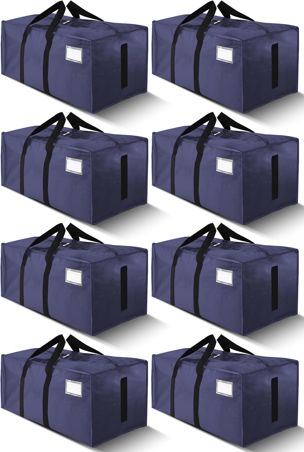 Supports 200lbs Heavy Duty Moving Bags - Strong Zipper & Wrap-Around Handles - Water-Resistant Storage Totes, Durable Alternative to Moving Boxes - 8 Pack - Semi-Transparent