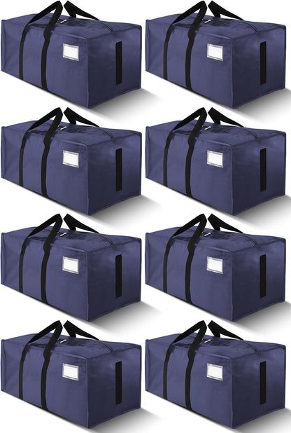 Supports 200lbs Heavy Duty Moving Bags - Strong Zipper & Wrap-Around Handles - Water-Resistant Storage Totes, Durable Alternative to Moving Boxes - 8 Pack - Semi-Transparent