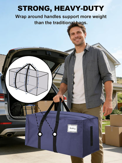 Supports 200lbs Heavy Duty Moving Bags - Strong Zipper & Wrap-Around Handles - Water-Resistant Storage Totes, Durable Alternative to Moving Boxes - 8 Pack - Semi-Transparent