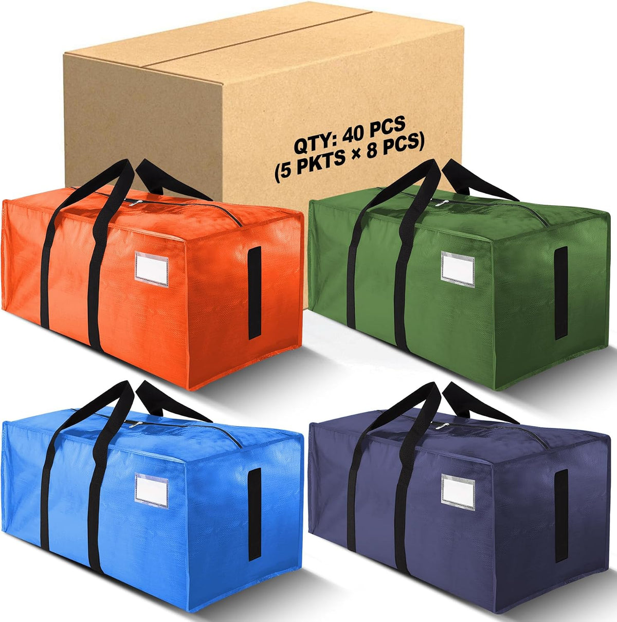 Supports 200lbs Heavy Duty Moving Bags - Strong Zipper & Wrap-Around Handles - Water-Resistant Storage Totes, Durable Alternative to Moving Boxes - 8 Pack - Semi-Transparent