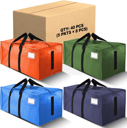 Supports 200lbs Heavy Duty Moving Bags - Strong Zipper & Wrap-Around Handles - Water-Resistant Storage Totes, Durable Alternative to Moving Boxes - 8 Pack - Semi-Transparent