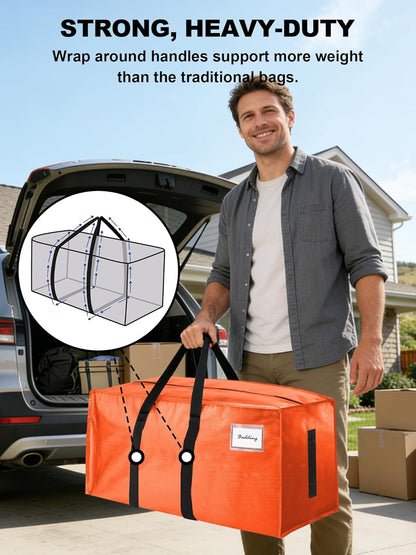 Supports 200lbs Heavy Duty Moving Bags - Strong Zipper & Wrap-Around Handles - Water-Resistant Storage Totes, Durable Alternative to Moving Boxes - 8 Pack - Semi-Transparent