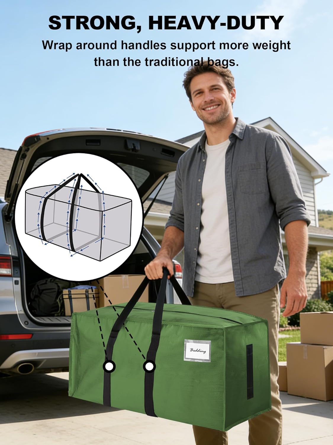 Supports 200lbs Heavy Duty Moving Bags - Strong Zipper & Wrap-Around Handles - Water-Resistant Storage Totes, Durable Alternative to Moving Boxes - 8 Pack - Semi-Transparent