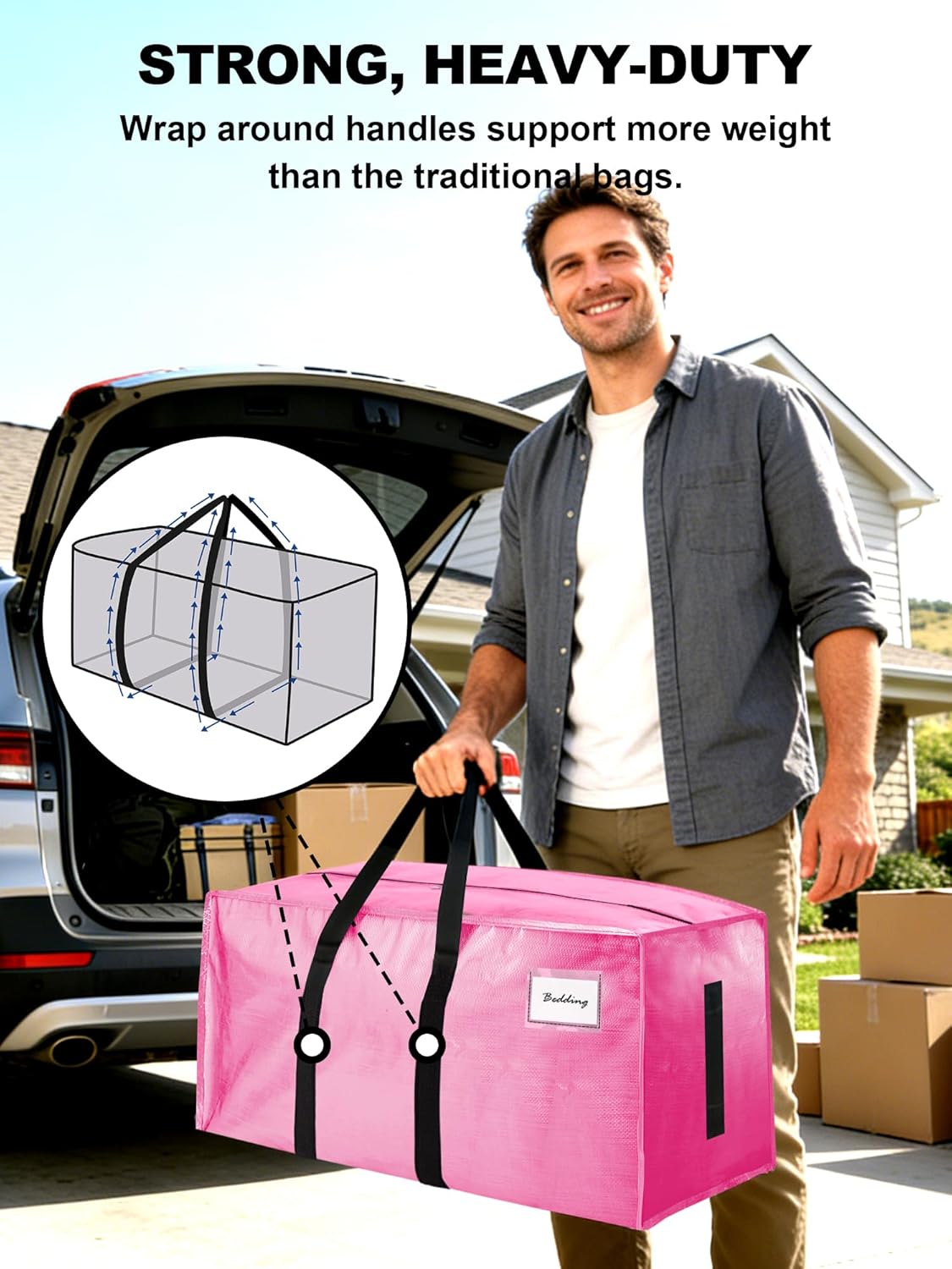 Supports 200lbs Heavy Duty Moving Bags - Strong Zipper & Wrap-Around Handles - Water-Resistant Storage Totes, Durable Alternative to Moving Boxes - 8 Pack - Semi-Transparent