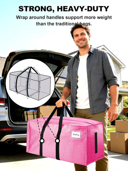 Supports 200lbs Heavy Duty Moving Bags - Strong Zipper & Wrap-Around Handles - Water-Resistant Storage Totes, Durable Alternative to Moving Boxes - 8 Pack - Semi-Transparent