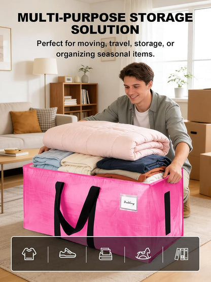 Supports 200lbs Heavy Duty Moving Bags - Strong Zipper & Wrap-Around Handles - Water-Resistant Storage Totes, Durable Alternative to Moving Boxes - 8 Pack - Semi-Transparent