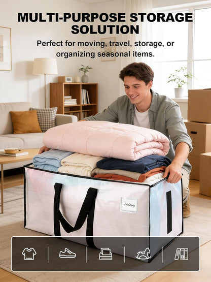 Supports 200lbs Heavy Duty Moving Bags - Strong Zipper & Wrap-Around Handles - Water-Resistant Storage Totes, Durable Alternative to Moving Boxes - 8 Pack - Semi-Transparent