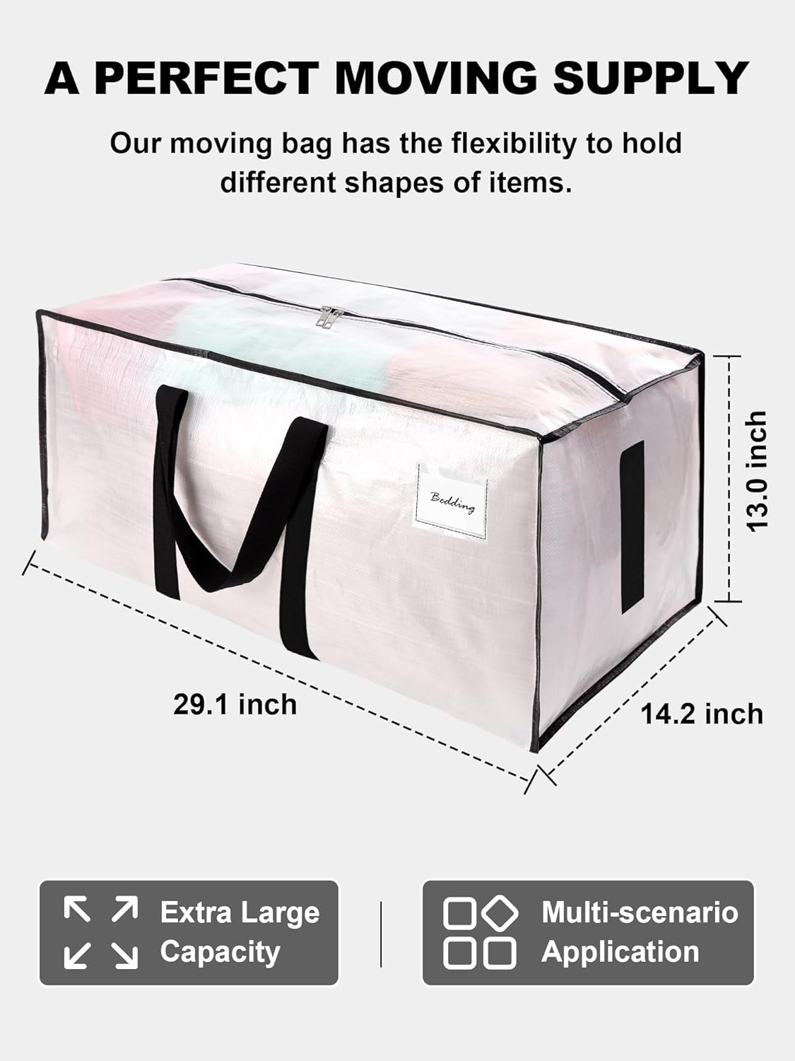 Supports 200lbs Heavy Duty Moving Bags - Strong Zipper & Wrap-Around Handles - Water-Resistant Storage Totes, Durable Alternative to Moving Boxes - 8 Pack - Semi-Transparent