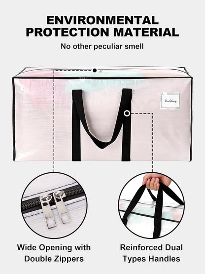Supports 200lbs Heavy Duty Moving Bags - Strong Zipper & Wrap-Around Handles - Water-Resistant Storage Totes, Durable Alternative to Moving Boxes - 8 Pack - Semi-Transparent